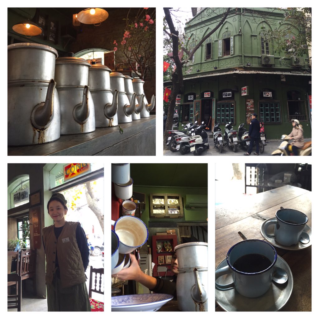 Thinkspace2's tweet image. Very strong Vietnamese coffee in beautiful coffee shop in #Hanoi @congcaphe