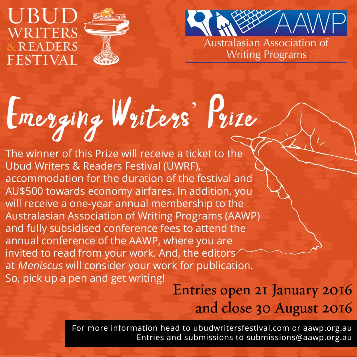 baliemerging's tweet photo. Bekerja sama dengan @ AAWP kami mengajak #emerging #writers untuk berkarya #uwrf16 #bevf https://t.co/avEkvGD3O9 https://t.co/lrpsvWQLwL