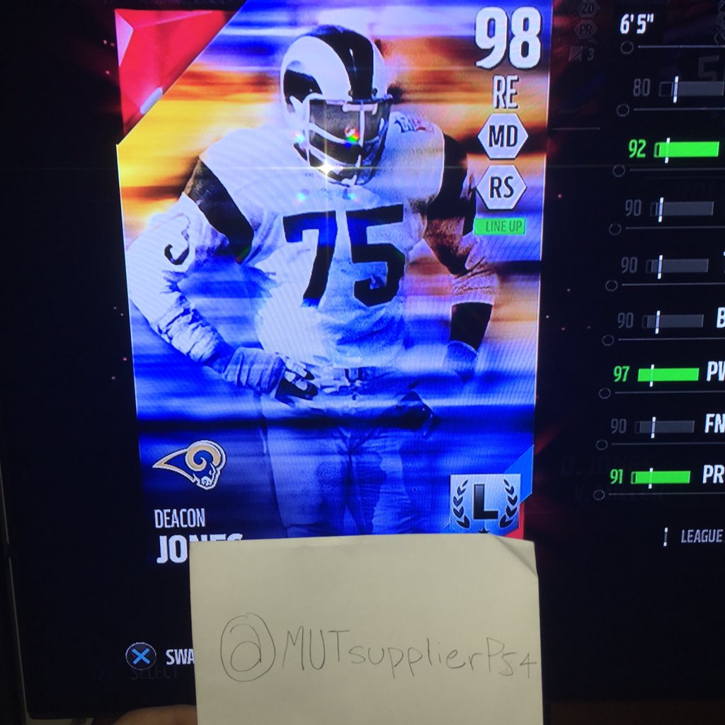 MUTsupplierPS4's tweet photo. First 50 dms receive 98 deacon jones 👌🔥 retweet for more giveaways tonight 🔥😃👌 https://t.co/CRSypzSaUJ