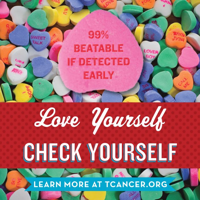 TCancer's tweet photo. Happy #ValentinesDay! #TCancer is 99% beatable if found early thru self-exams. Learn more at https://t.co/9a0b4NcSnd https://t.co/VNRJDcelhs