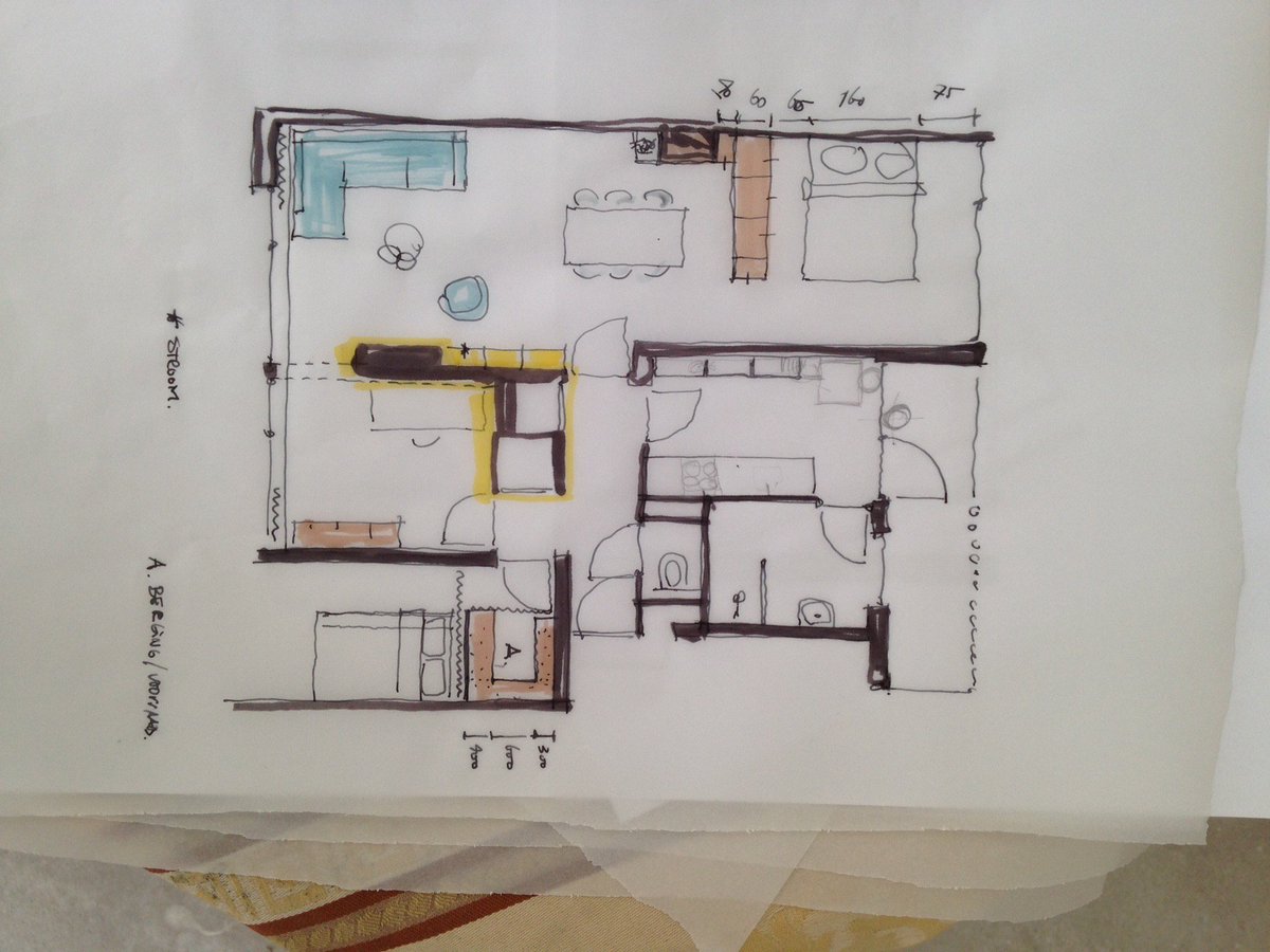 HuibKoman's tweet photo. Plattegrond na #schetssessie voor renovatie appartement #Kanaleneiland #Utrecht. https://t.co/EeLM5uYsyV https://t.co/Z4eMLKQnMq