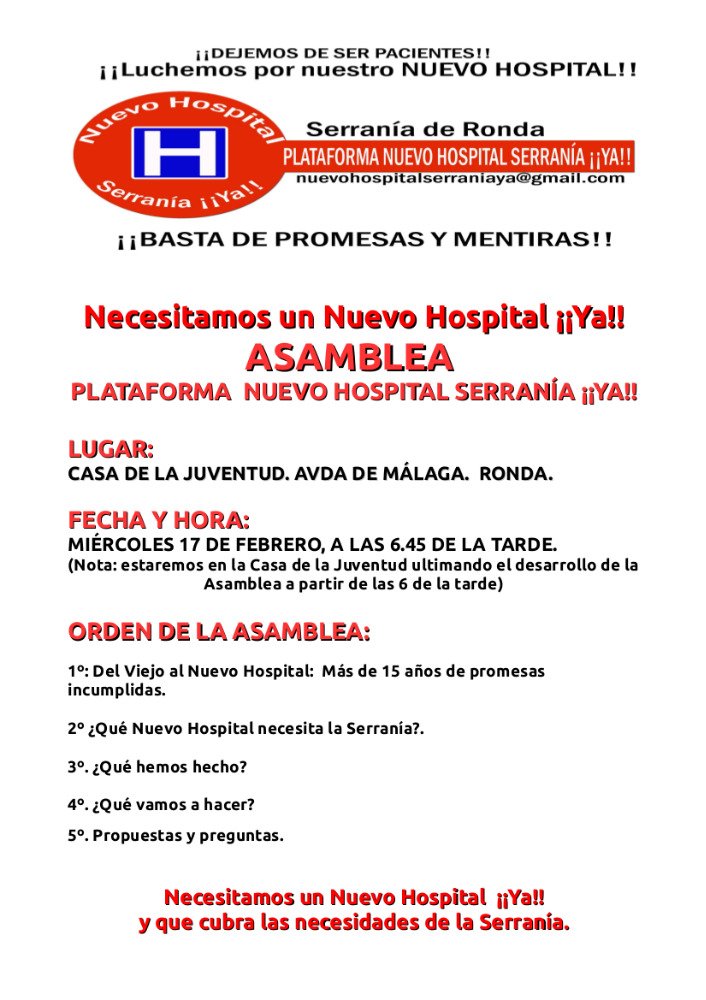 NHSerraniaYa's tweet photo. 17 de febrero 2106 Asamblea Plataforma Nuevo Hospital Serranía ¡¡Ya!! https://t.co/DkuDXFJbdV