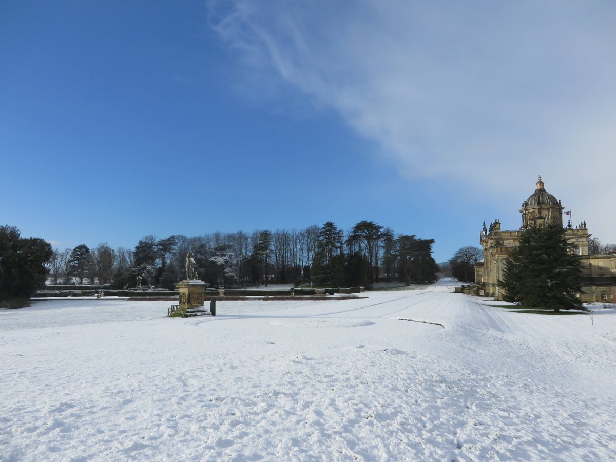 CastleHowardEst's tweet photo. Blue sky turns to grey as the snow begins to fall this morning. Head into the woods on our Big Bloomers trail. https://t.co/GSleF7qJHE