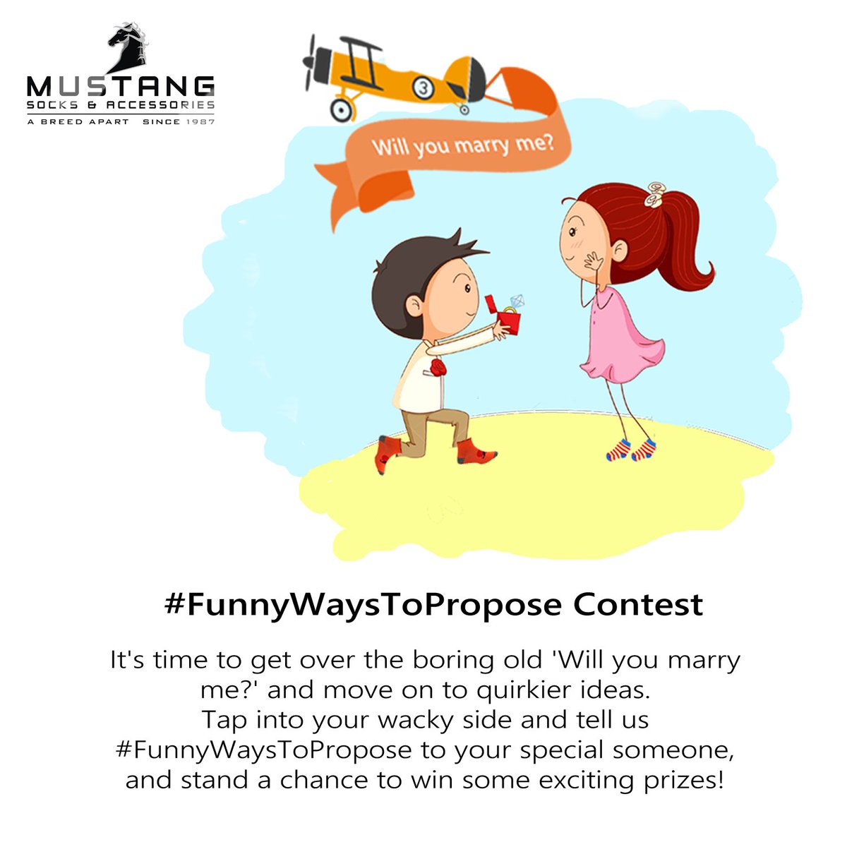 mustangsocks's tweet photo. The #FunnyWaysToPropose #contest ends today! Participate, and stand a chance to win some exciting prizes! https://t.co/S0pElCkbOI