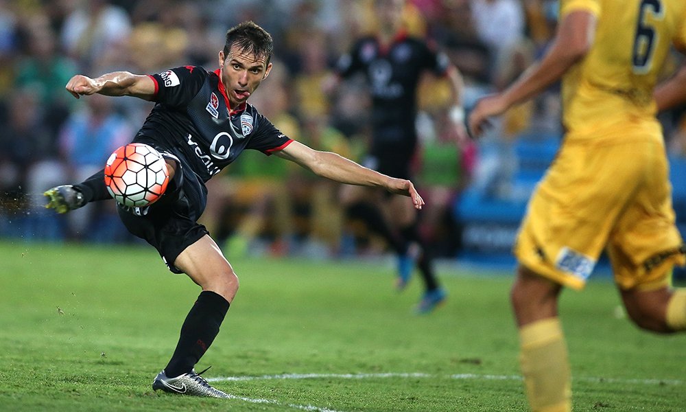 AdelaideUnited's tweet photo. #AUFC stormed into the @ALeague top three with last night's win in #CCMvADL. Match gallery: https://t.co/KhHZflxfqn https://t.co/oyDLhGIMu1