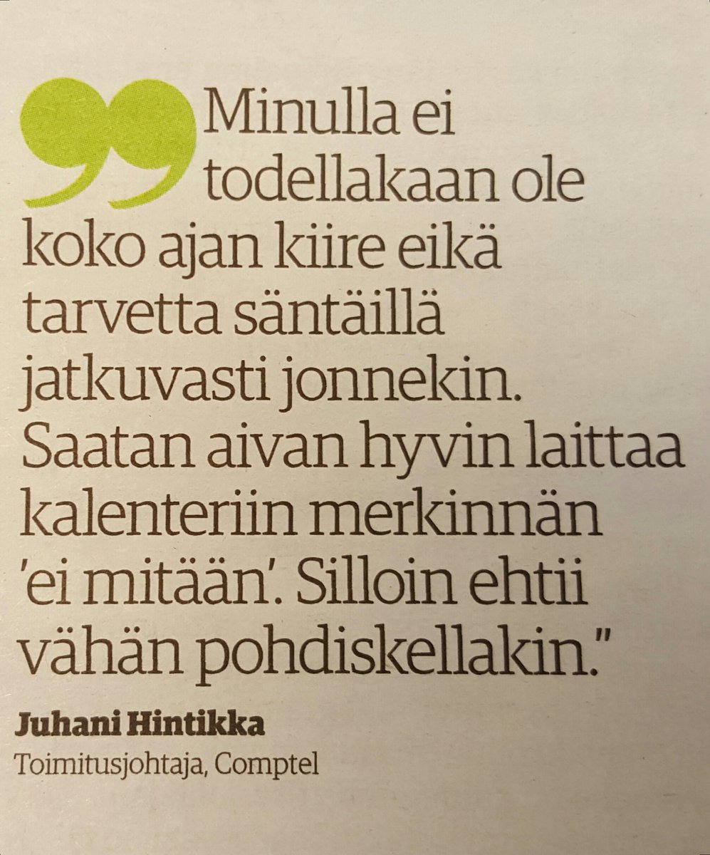 kalliojani's tweet photo. Comptelin Juha Hintikan hyvä toteamus Kauppalehdessä. Pysähdytään jokainen välillä pohdiskelemaan. https://t.co/DglSDgPjSw
