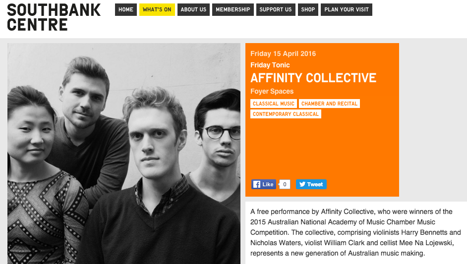 affinitycollect's tweet photo. 2nd @affinitycollect London performance: @southbankcentre #MenuhinFestival, Friday April 15: https://t.co/gnrAdV0jSg https://t.co/7mKT2k7OtE