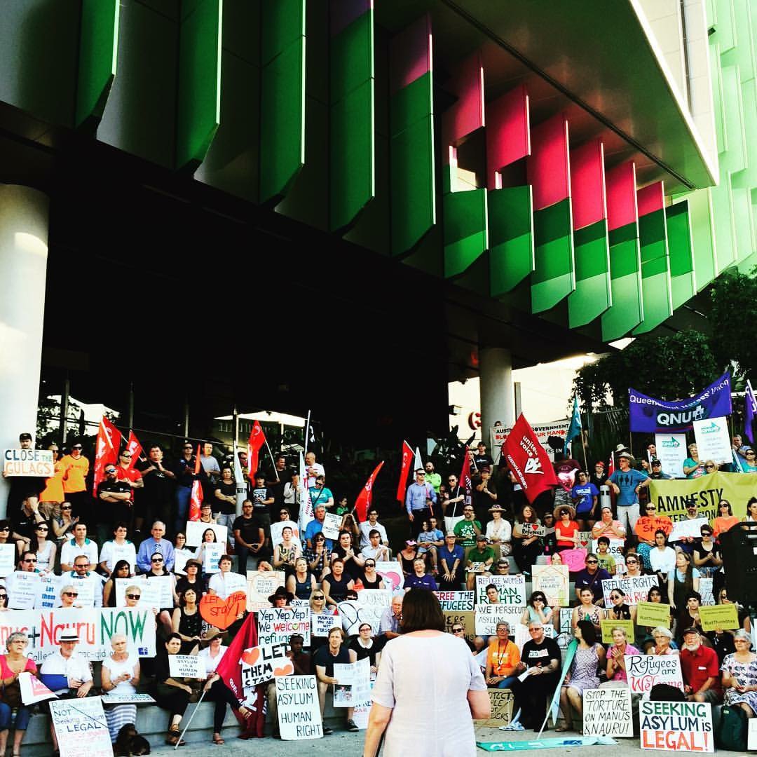 Just a fantastic shot of the rally to #LetThemStay outside Lady Cilento this evening.
