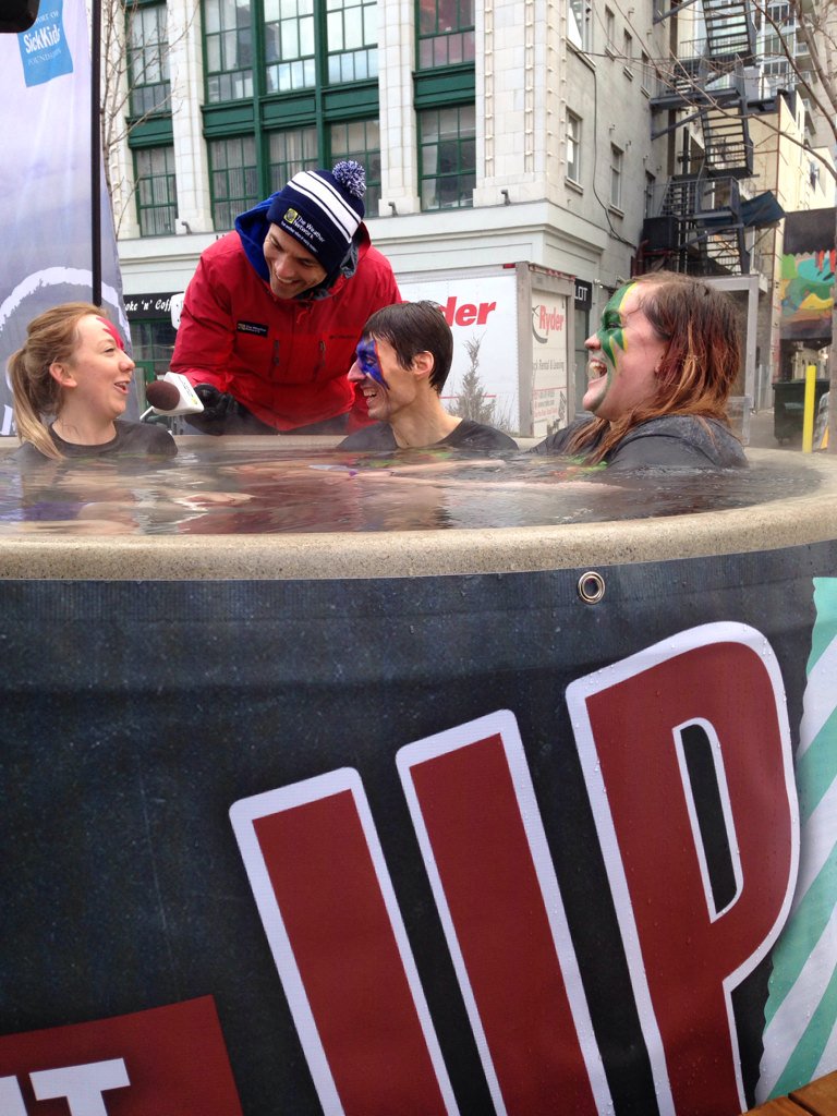 The first chillers of the day warming up after their dip! #StopKidsCancerCold