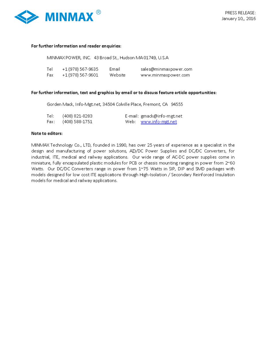 minmax_power's tweet image. PRESS RELEASE: New Ultra-Small 2 Watt and 3 Watt Isolated/Regulated DC-DC Converters.