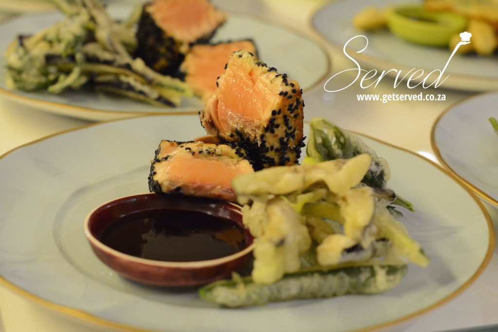 ServedSA's tweet image. Wasabi and black sesame seed seared #salmon with #homemade teriyaki and tempura vegetables by #chef Dineel.

#foodie