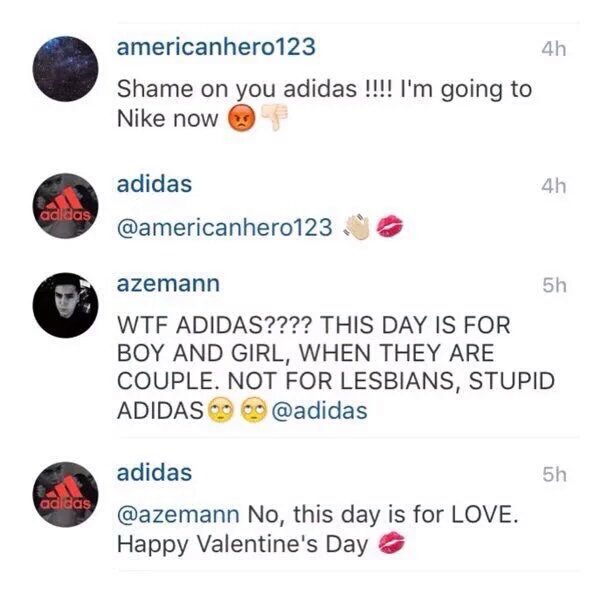 Adidas backs up their controversial Valentine's post. Well done, Adidas.