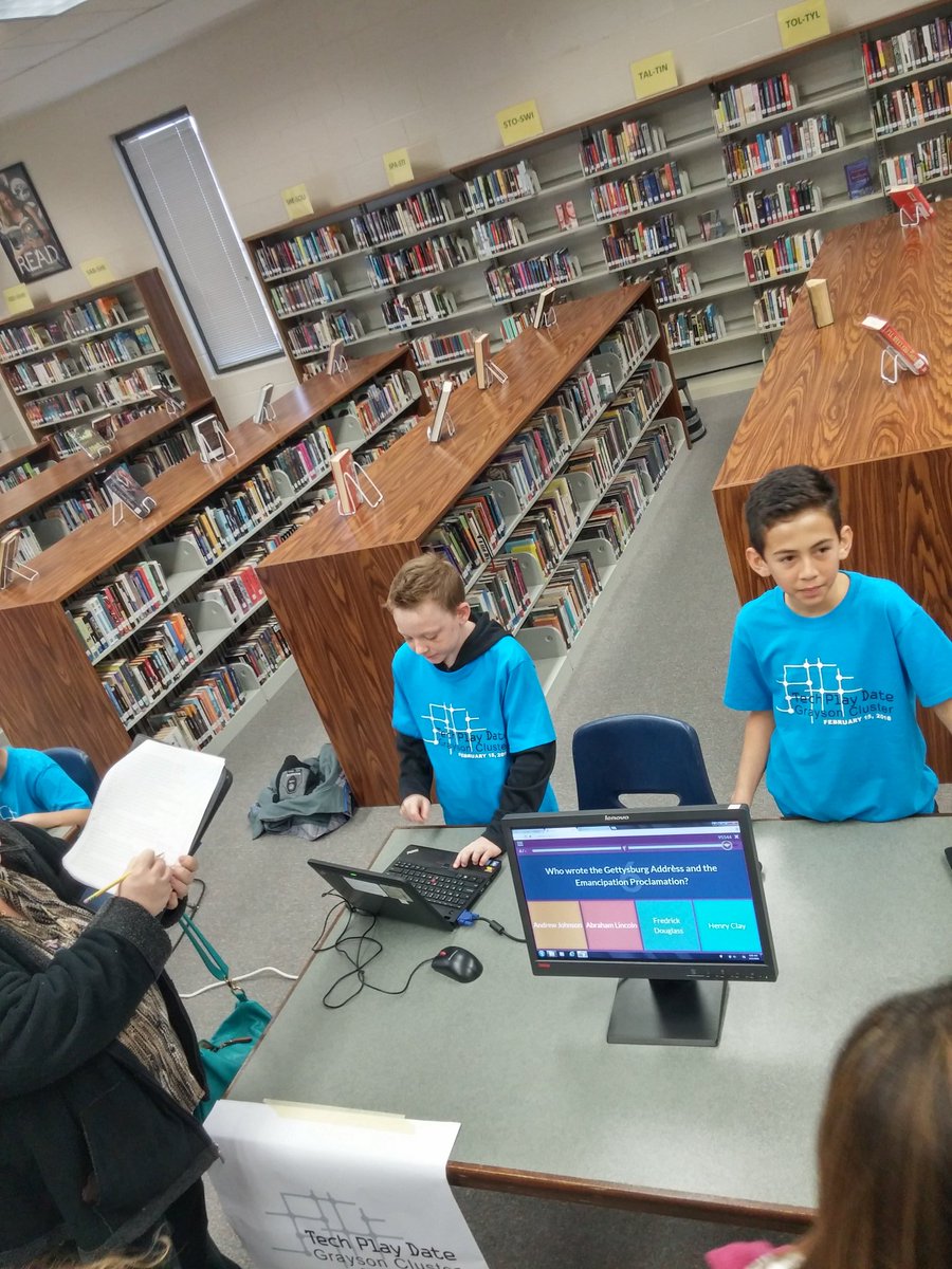 GraysonPlayDate's tweet photo. Some of Grayson ES students presenting @quizizz !  Great assessment and study tool!  #graysonplaydate https://t.co/eLqaq7D4ts