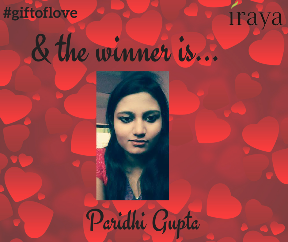 Irayawellness's tweet photo. Congratulations Paridhi Gupta  wining @Irayawellness #valentinesdaycontest #giftoflove Plz inbox us adres &amp; Contact https://t.co/BIKkqNzAS4
