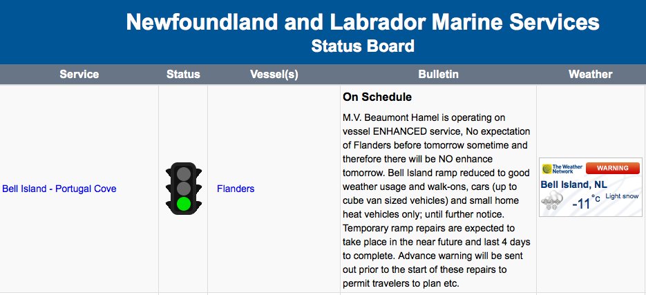 TelegramDeana's tweet photo. Beaumont Hamel operating on Bell Island ferry run, with ramp restrictions in place #nltraffic https://t.co/vgjsDXxLrk