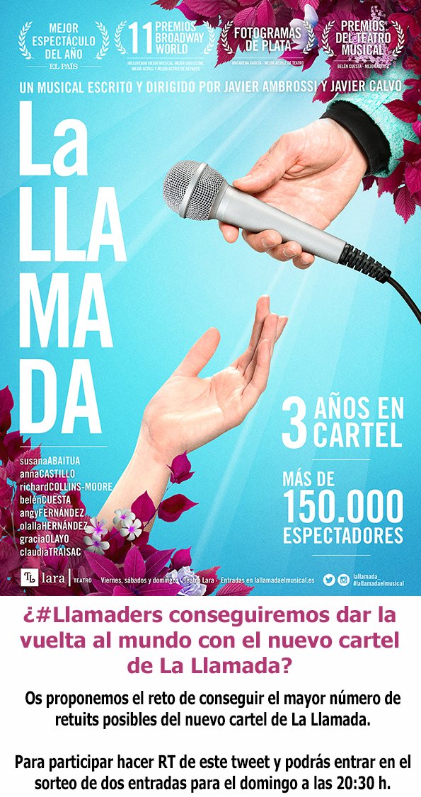teatrolara's tweet photo. #Llamaders vamos a dar a conocer a todo el mundo la nueva imagen de @lallamada_ ¡Están en juego 2entradas! https://t.co/lrmIjReSPF