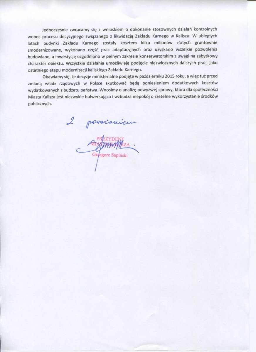 Publikujemy pismo Prezydenta Miasta Kalisza, skierowane do ministra Ernesta Bejdy, szefa CBA. 
#Kalisz, #CBA