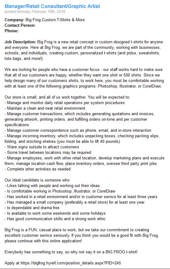 Available Job Opening