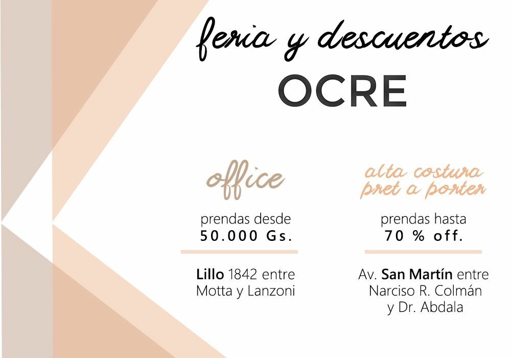 OCREparaguay's tweet photo. ¡A partir de hoy hasta el 29 de febrero, OCRE te trae un mundo de descuentos en T O D A S las prendas! 😍 https://t.co/IC0PKhGjUz