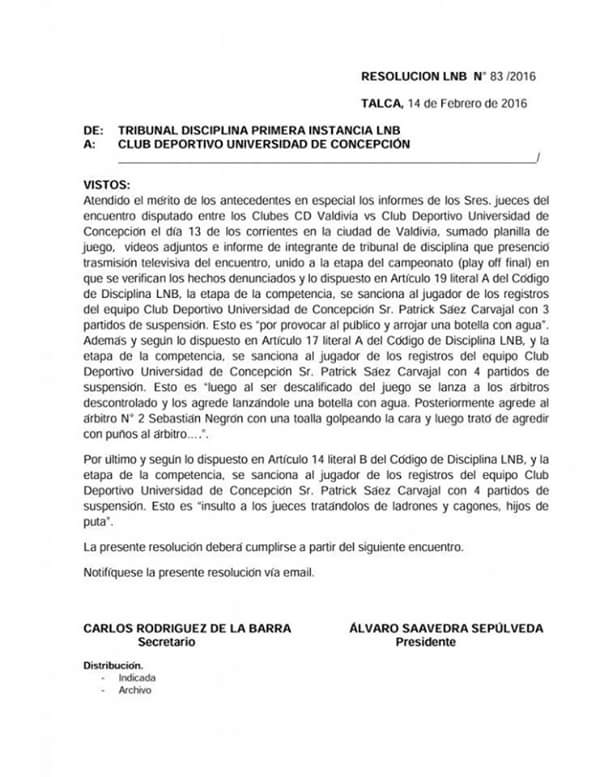 AABPA12's tweet photo. Sanción a Patrick Sáez https://t.co/0qSrbPUJqR