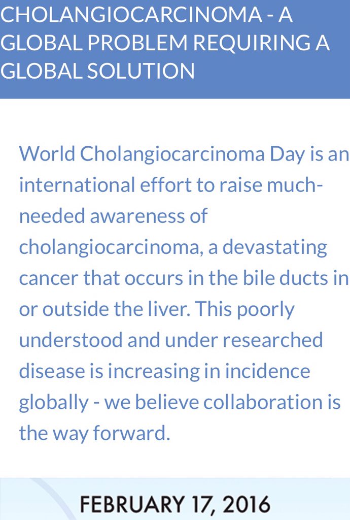 Join us in support of the 1st ever #WorldCholangiocarcinomaDay Feb 17th!  #rarecancer #WorldCCADay @curecc @CCAblog