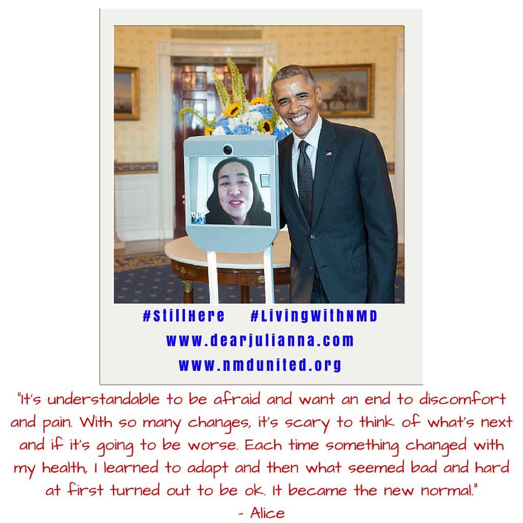 DearJulianna's tweet photo. Alice @SFdirewolf virtually met @potus! Her letter @ https://t.co/ixDRnJ4tWd  #PresidentsDay #disability #stillhere https://t.co/RRDIvF2dRz
