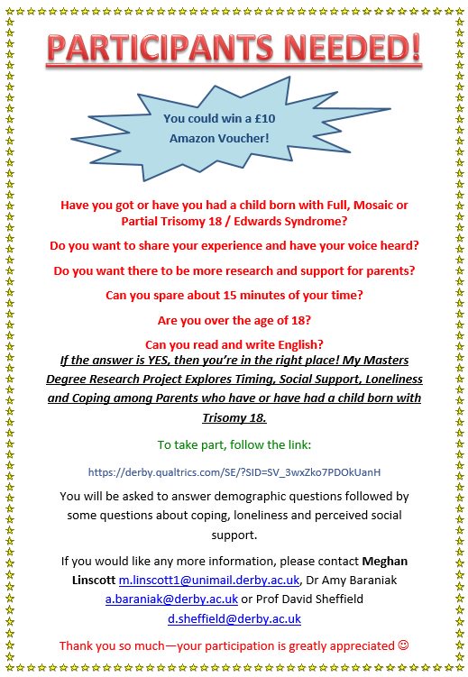 MeghLins's tweet photo. Participants needed https://t.co/uCKK8vhob1 @Trisomy18 @ARFTrisomy18 #trisomy18 #trisomy #edwardssyndrome #edwards https://t.co/pOL6T3CK7b