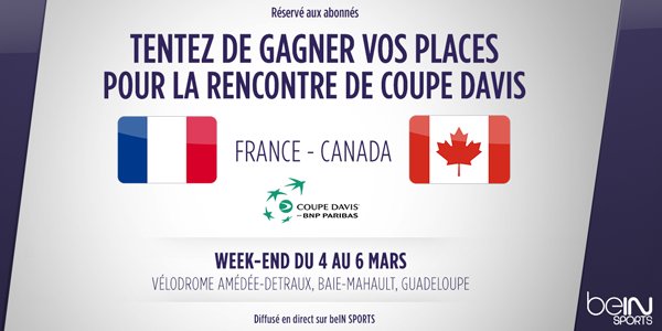 beinsports_FR's tweet photo. Tentez de gagner un séjour en Guadeloupe pour la rencontre de Coupe Davis France - Canada
> https://t.co/LnCFueXEFD https://t.co/b9GSASKeD8