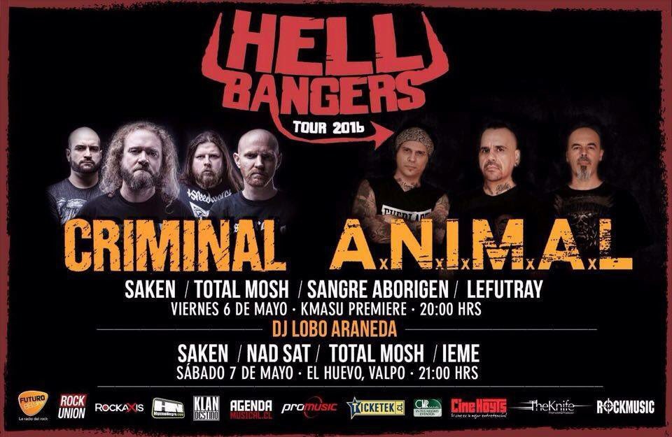 NewRockChile's tweet photo. #Criminal y @animaloficial1 en @KmasuPremiere • invitados #Saken #TotalMosh #SangreAborigen @LEFUTRAY • 6 Mayo https://t.co/NOZcYzCYx3