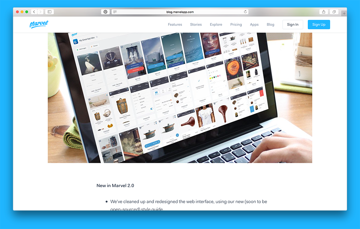 So the guys at <a href="/marvelapp/">Marvel</a> use our Kauf #UIkit to showcase the new Marvel features on their blog!! #appdesign