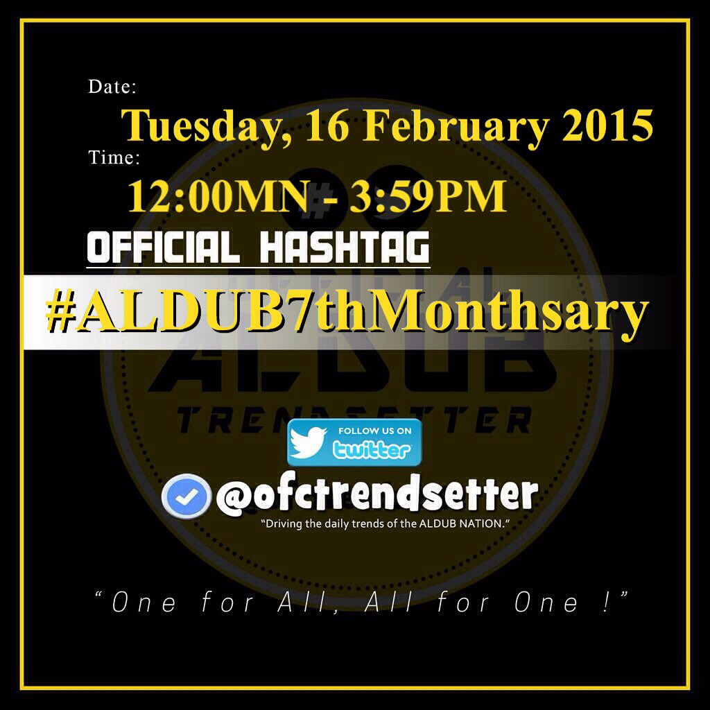 aldubmaiden's tweet photo. OFFICIAL HASHTAG FOR TODAY --> #ALDUB7thMonthsary
TWEET! RETWEET! QUOTE TWEET! SPREAD! https://t.co/WniUn63gtj