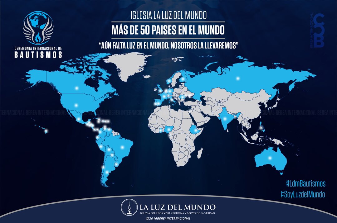 BereaInter's tweet photo. Iglesia La Luz del Mundo

Más de 50 países en el mundo

#LdmBautismos 
#SoyLuzdelMundo 
#BereaInternacional https://t.co/Y0R5vd1dOS