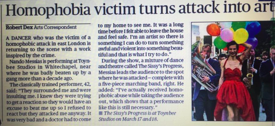 DanceArtFnd's tweet photo. Grab a copy of today's @EveningStandard and turn to p23 to see @NancyMessias + #sissyprogress team!
๐ท @AnnaGoodman1 https://t.co/T88HpNlPjG