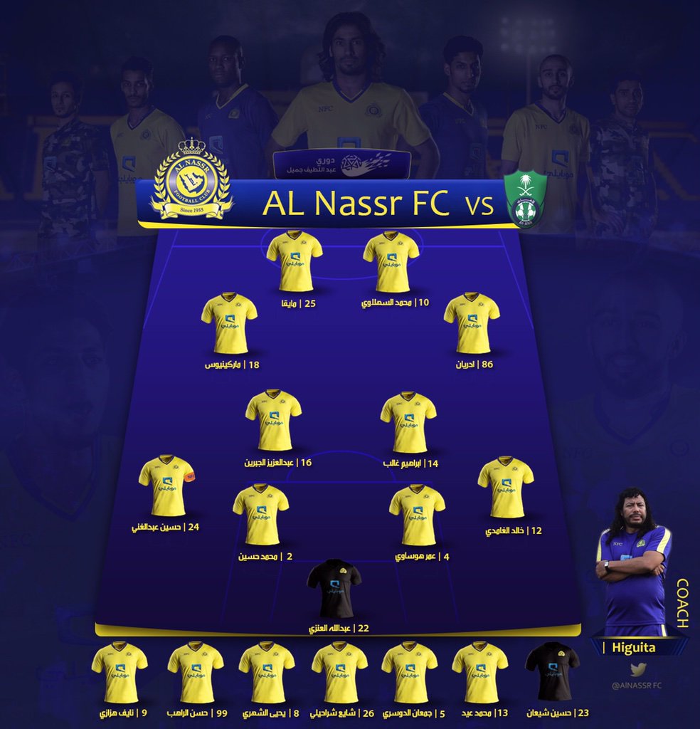تشكيلة #النصر اليوم امام الاهلي

الله معاك يانصر
دعواتنا لنصرنا بالتوفيق
#NFC