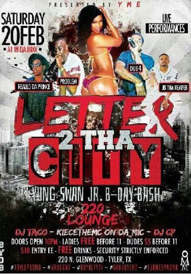 YoungMindzEnt_'s tweet photo. #Tjc17 #FreeBoosieTickets #LetterToTheCity #LiveStrippers #TexasCollege #wiley17
#BYOB #LadiesFreeTill11 #Men5till11 https://t.co/HimNCp1kyh