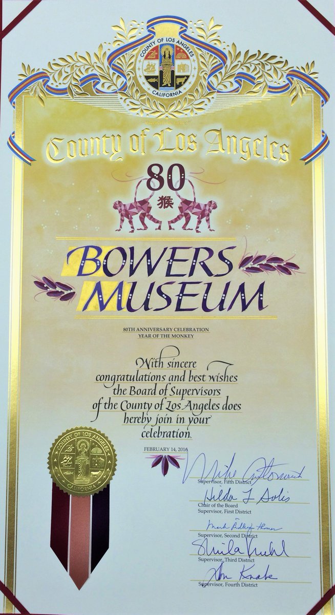 Many thanks to the <a href="/CountyofLA/">Los Angeles County</a> for this message of congratulations on the Museum's 80th anniversary! #BowersMuseum