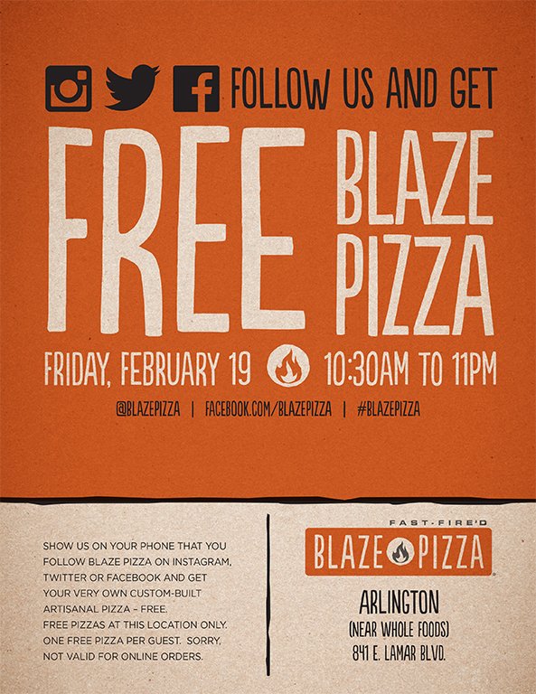 Join us and <a href="/BlazePizza/">Blaze Pizza</a> this Friday the 19th at their new Arlington location for cold pints and great pie! All day!