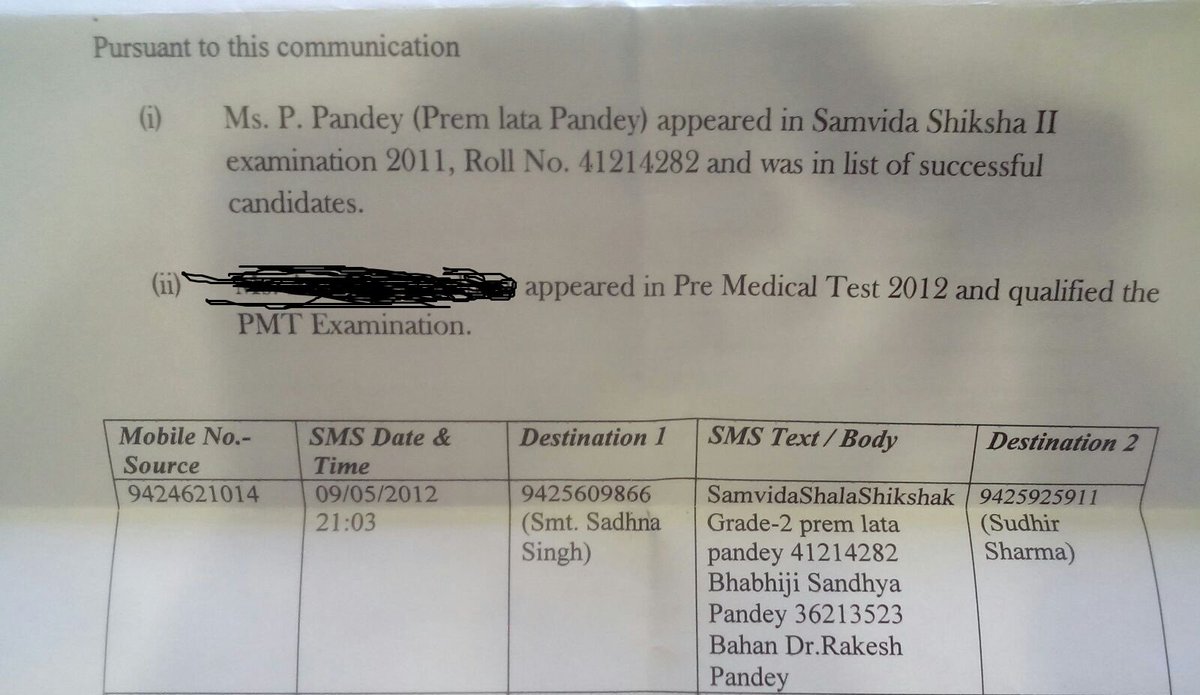 anandrai177's tweet photo. Premlata Pandey who died mysteriously after she alleged CM's wife role in #VyapamScam was in touch with her. Proof! https://t.co/SQ4phOgYTi