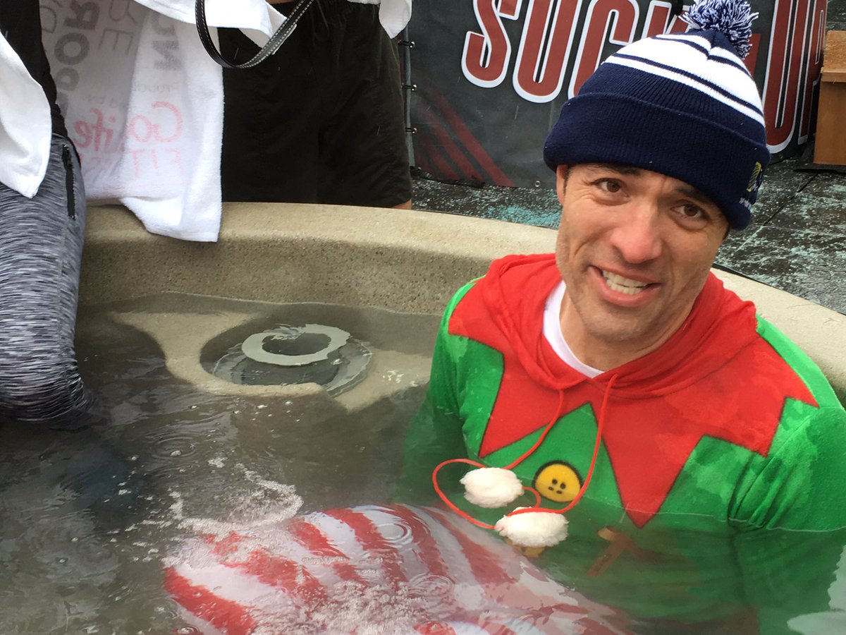 weathernetwork's tweet photo. He did it! And then after the jump @MeiDayTWN did some hot tub interviews...as one does. #StopKidsCancerCold https://t.co/CmflWcO0mS