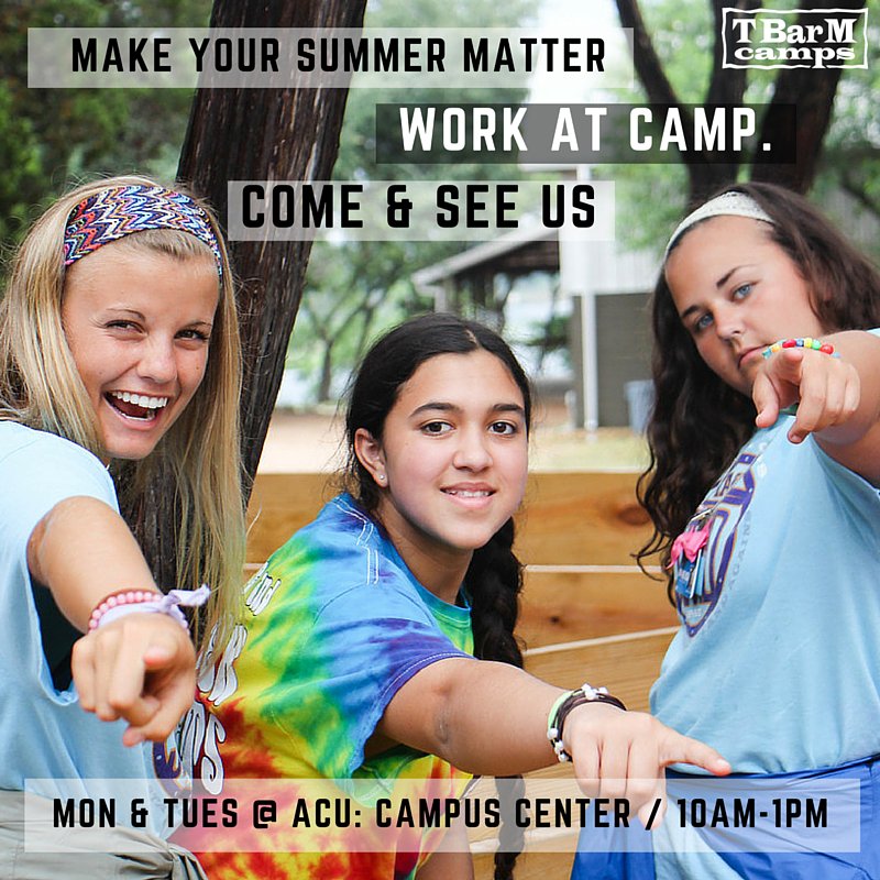 tbarmcamps's tweet image. Know college students at ACU? We want to meet them! We're on campus today and tomorrow... Send them our way!