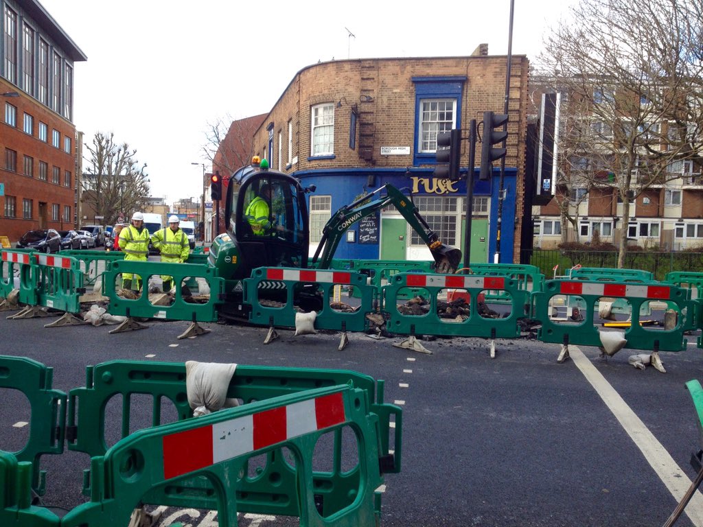 Good to see work has finally begun on new crossings at Borough High Street/Trinity St!