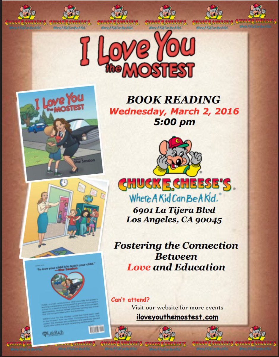 Ilymbystar's tweet photo. #ILoveYouTheMostest #BookReading #ChuckECheeses #Mar2nd Come join the fun!! https://t.co/pUPMUpmZCI
