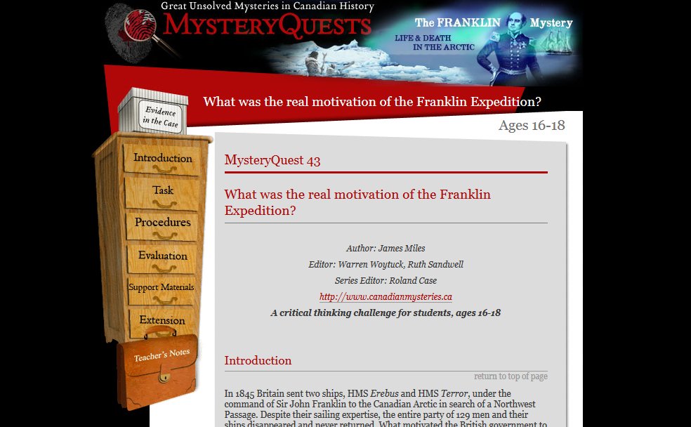 FranklinMystery's tweet photo. Teachers, have you tried our MysteryQuests re the Franklin Expedition? https://t.co/RngozT4M3Q #CanadianHistory https://t.co/fEas4bcUD2