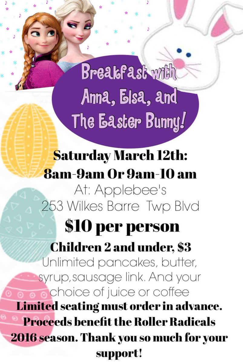 RollerRadicals's tweet photo. Get your tickets online before they sell out! https://t.co/mJr5wqtyTe #frozen #breakfast #easter #nepa #scranton https://t.co/AnbkTHtzan