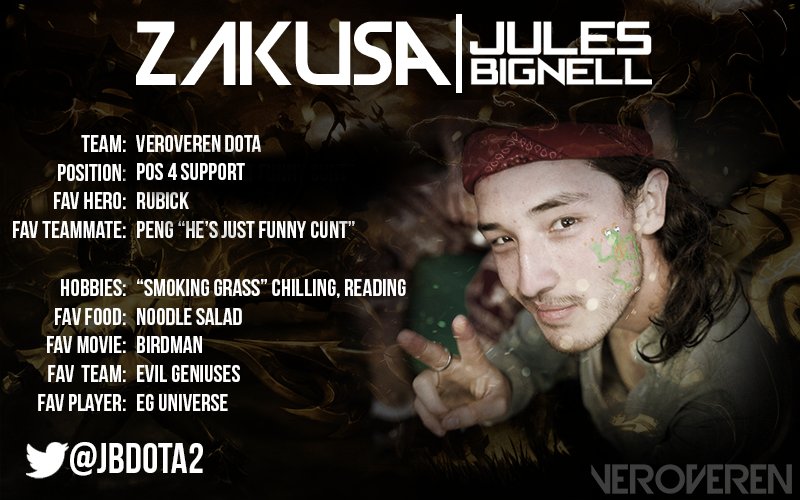 2nd Player Profile <a href="/JBDota2/">Julian W Bignell</a> also from the VeroVeren <a href="/Dota2/">DOTA 2</a> team, be sure to check him out!

3rd Profile coming soon!
