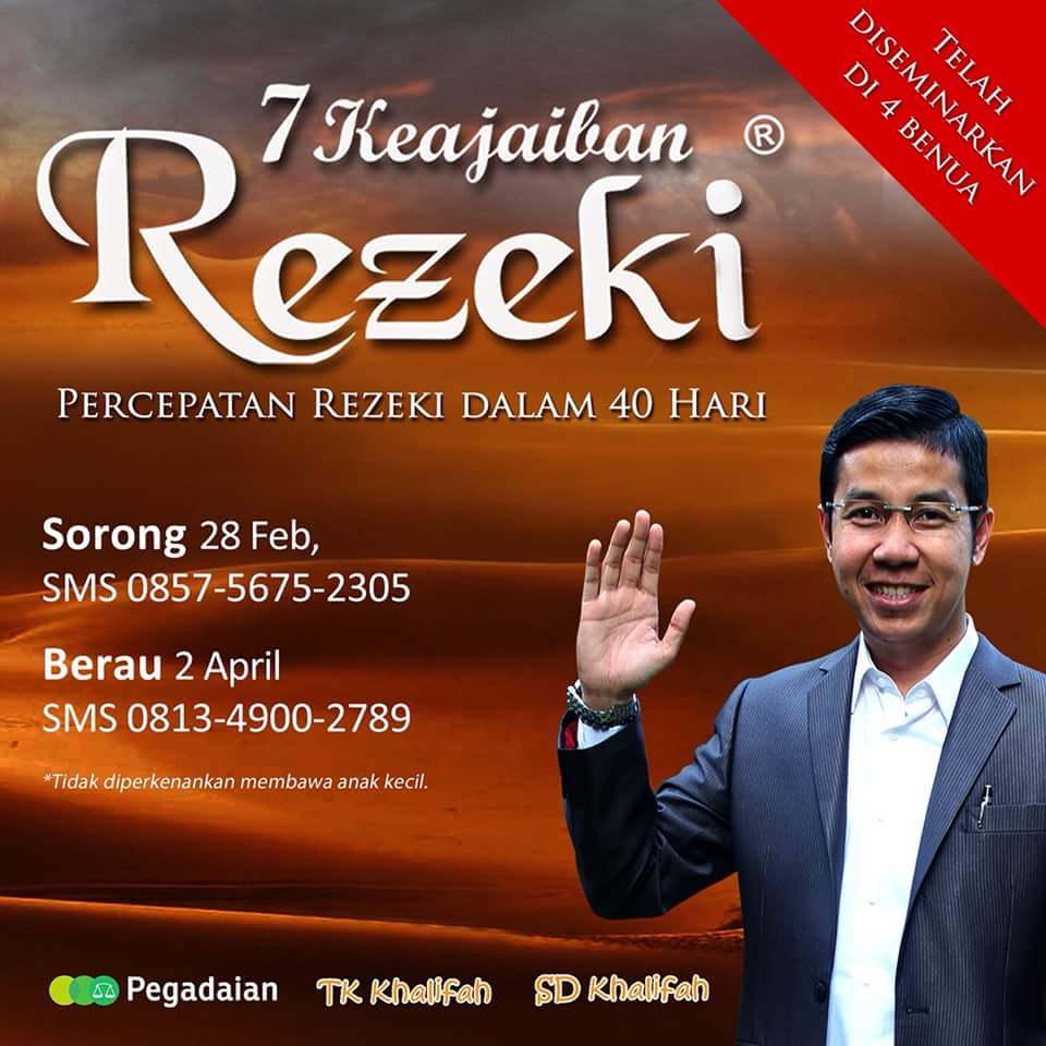 Yuk ke #RajaAmpat &amp; #Derawan. Setelah diseminarkan di belasan negara, seminar #7KR segera hadir di Sorong &amp; Berau