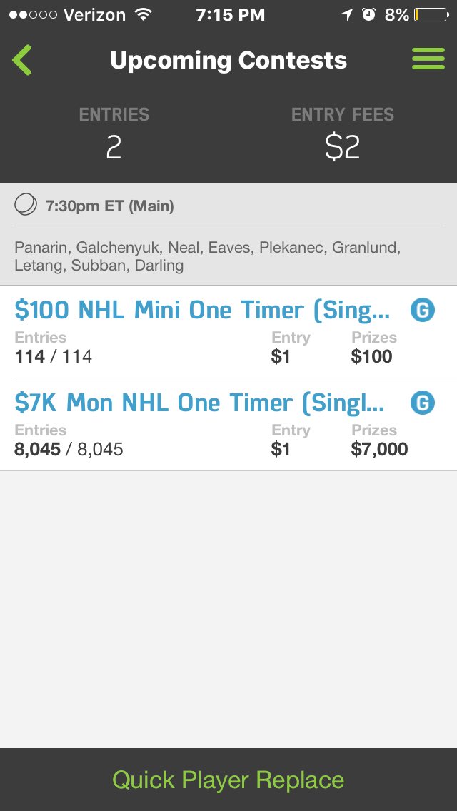 DFS_Cowboy's tweet photo. #Fanduel 7:30pm (Main) #NHL lineup (like if using) #SaddleUp #LetsCash https://t.co/baD6BhlCoP