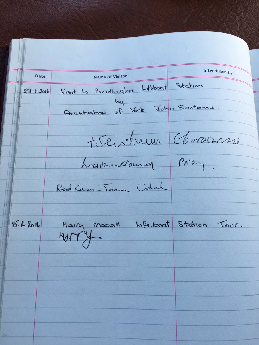 I was asked to sign the visitors book <a href="/BridlingtonRNLI/">Bridlington RNLI</a> <a href="/JohnSentamu/">John Sentamu</a> was the last visitor. Pretty cool #RNLIFamily