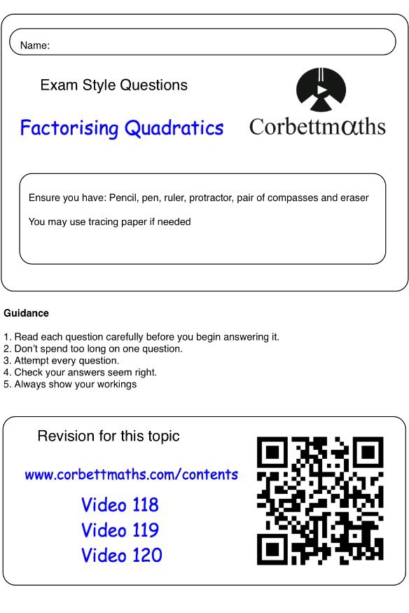 Corbettmaths on Twitter "Higher Topic of the Day Factorising