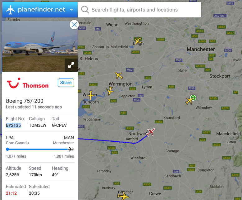 airlivenet's tweet photo. UPDATE Thomson flight #BY2135 is on final approach to Manchester. Track: https://t.co/Ujl9thvCIj https://t.co/t6MVsCAV78